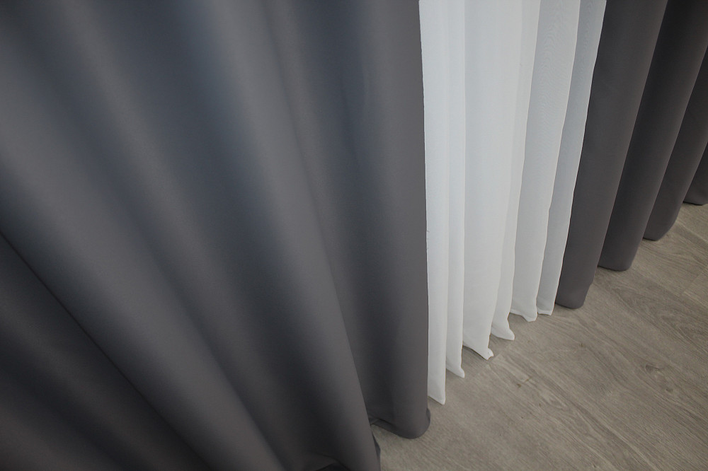 Комплект штор на люверсах VR-Textil Bagema Rvs № 1241ш Темно-серый 150х250 см 2 шт (37-0013) Киев - изображение 7