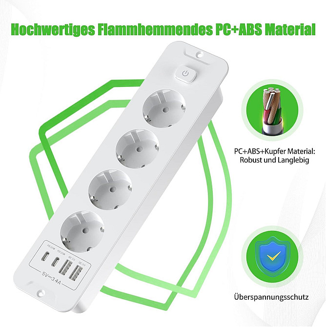Врізний подовжувач на 4 розетки 2*USB, 2*Type C HITRENDS Луцьк - фото 3