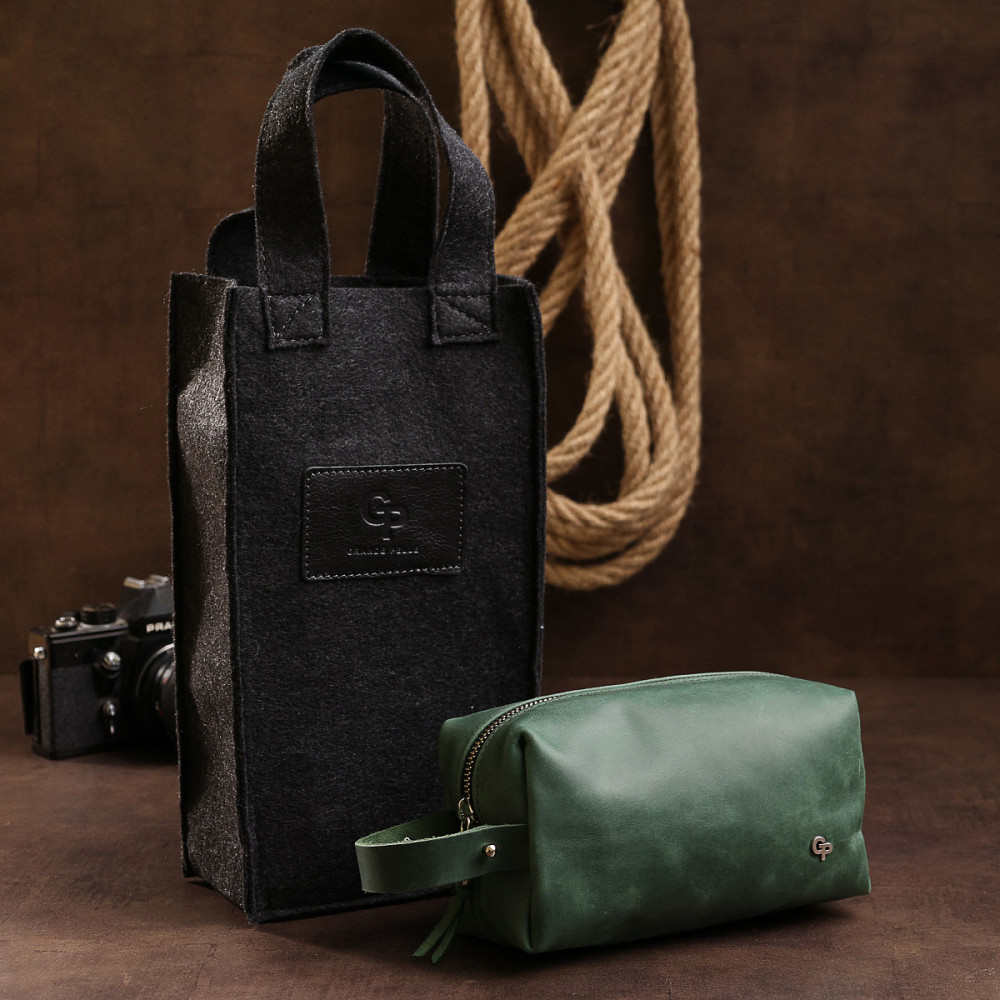 Шкіряна косметичка унісекс GRANDE PELLE 11572 Зелений Київ - фото 10