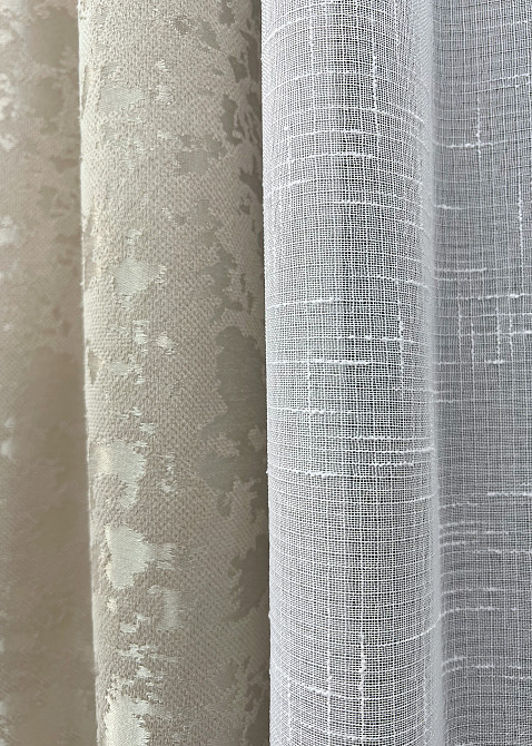 Комплект штор VR-Textil Льон Мармур 100х270 2шт і Тюль 300х270 1272ш-115т Теплий бежевий з білим 71-127/1 Київ - фото 5