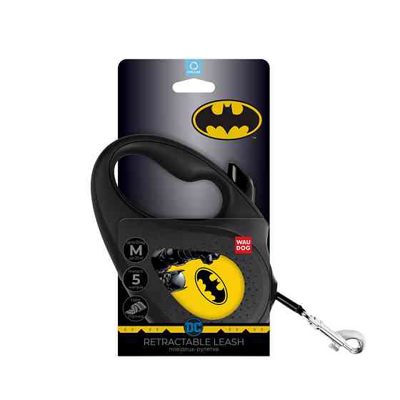 Повідець-рулетка для собак WAUDOG R-leash, малюнок "Бетмен Жовтий", M, до 25 кг, 5 м, світловідбивна стрічка Вінниця
