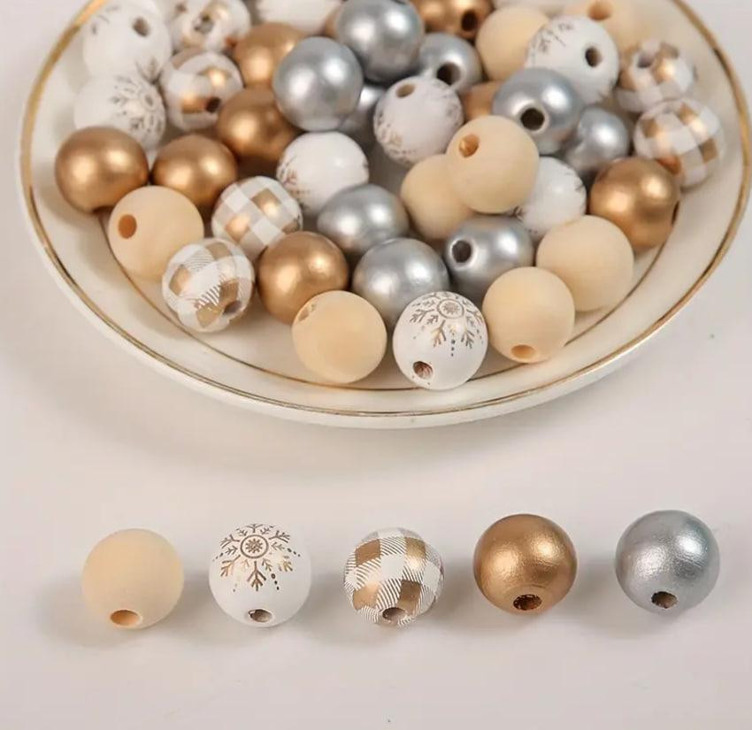 Набор из 50 деревянных бусин в золотых и серебристых тонах+ 10 м джутового шнура для декора. Киев - изображение 5