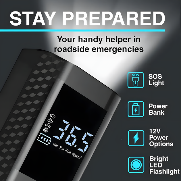 Насос аккумуляторный цифровой AIR VC-029 60W Type-C с фонариком и переходниками Винница - изображение 5