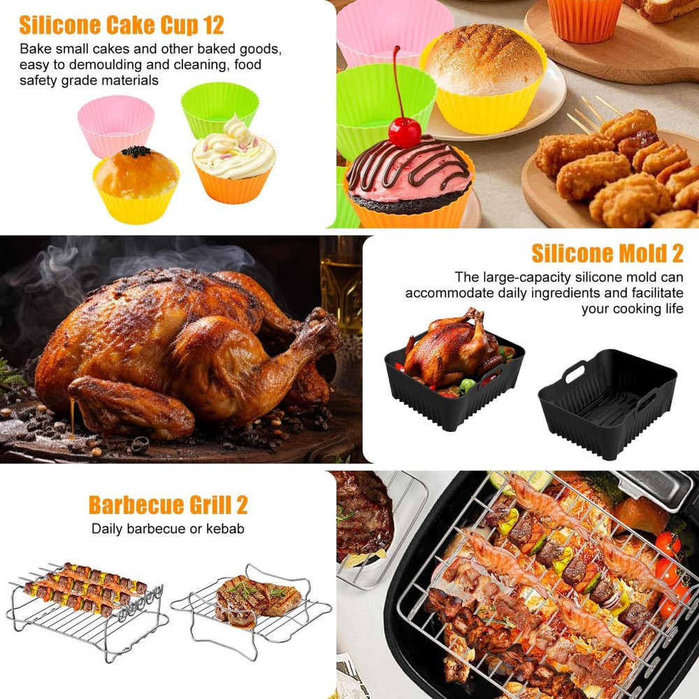 Аксесуари для аерофритюрниці Cosori CAF-R901-AEU Чорний 8.5L силіконова форма, решітка, шпажки, рукавички, пергамент, набор Київ - фото 7