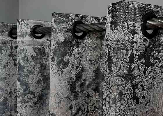 Комплект штор на люверсах VR-Textil Льон Преміум № 1695ш Чорний з сірим 150х280 см 2 шт (37-0247) Київ