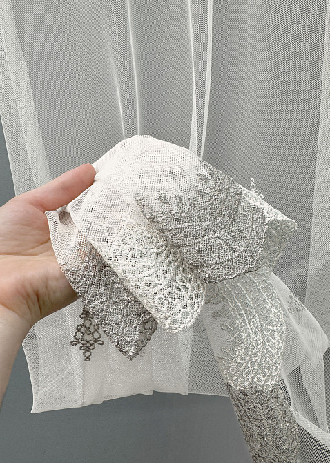 Тюль "Грек-сітка" з вишивкою колір молочний з сірим 1471т Київ - фото 2