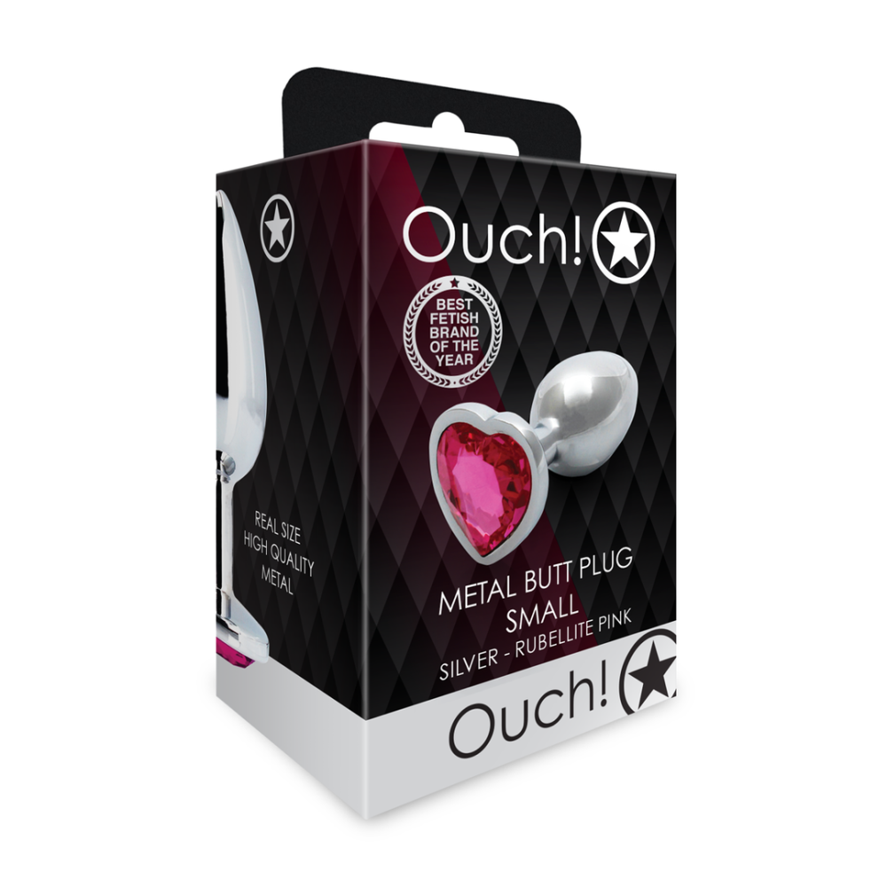 Анальная пробка – Ouch! Metal Butt Plug Small Silver/Rubellite Pink Sex Aura Киев - изображение 1
