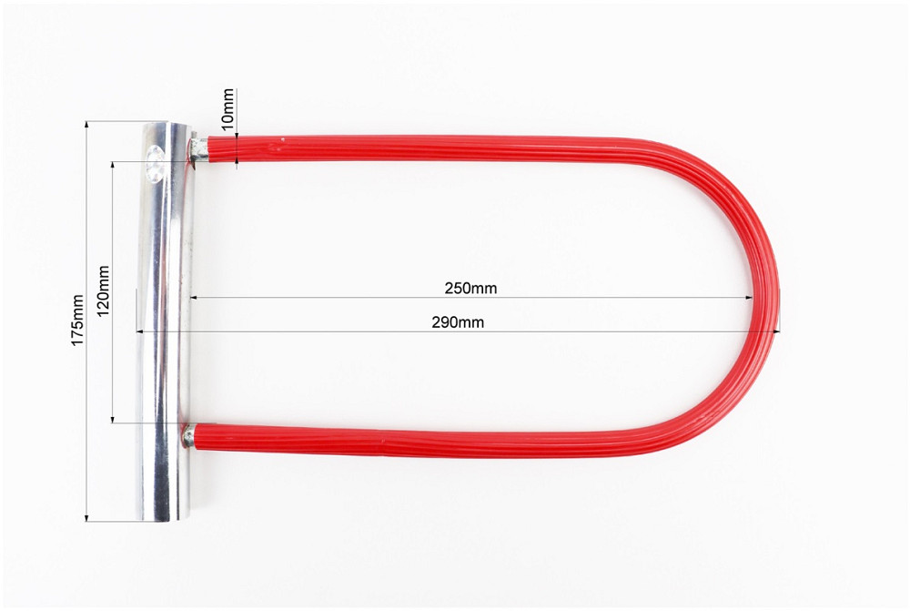 Замок протиугінний U-подібний 175x290 (120х250)мм, товщина скоби 10мм під ключ, червоний Київ - фото 2