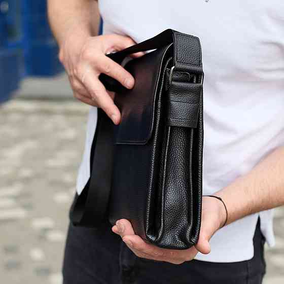 Сумка мессенджер кожаная барсетка для мужчин черная Tiding Bag 35775 Каменское