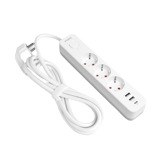 Мережевий подовжувач із заземленням 3 розетки/2USB-A/1Type-C 3м з кнопкою білий VF-PD33G2U1C-W Oncord Videx Житомир