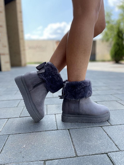 Женские ботинки 8323-6 серые эко-замша зима высота 18 см скрытая танкетка 7.5 см (1137) 38р.39р Коломия - фото 8