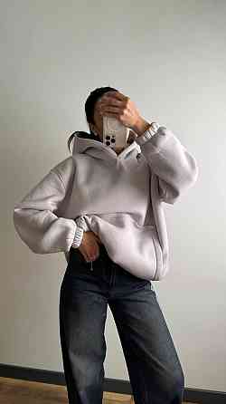 Жіноче тепле об'ємне базове худі оверсайз крою турецька трьохнитка на флісі Одеса