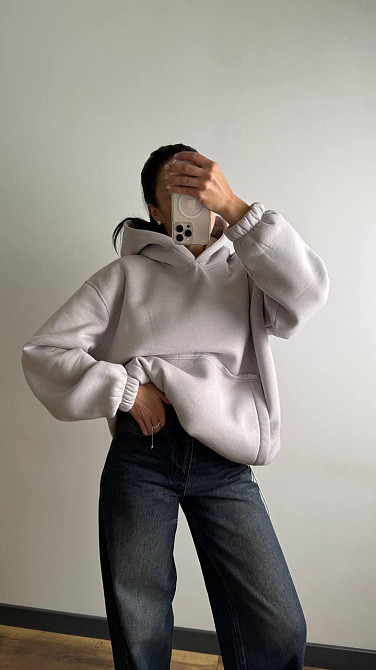 Жіноче тепле об'ємне базове худі оверсайз крою турецька трьохнитка на флісі Одеса - фото 4