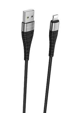 Кабель BOROFONE BX32 USB - Lightning 2.4A, 1m, нейлон, aluminum+TPE конектори, колір чорний BX32LB Одеса