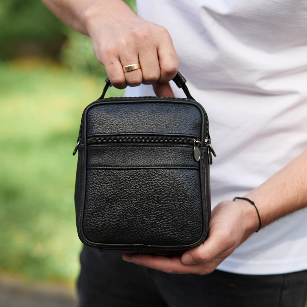 Чоловіча шкіряна сумка-барсетка Tiding Bag чорна Київ - фото 5