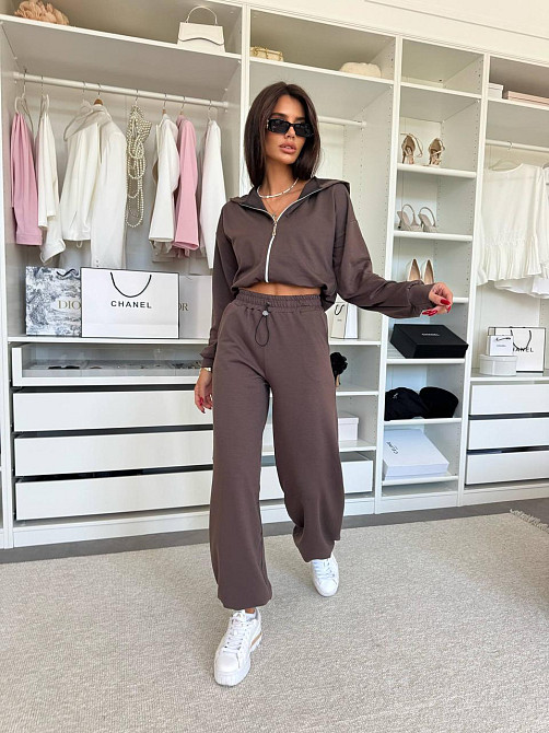Женский прогулочный костюм двойка: зип худи и штаны двунитка Шоколад, 46/48 Одесса - изображение 5