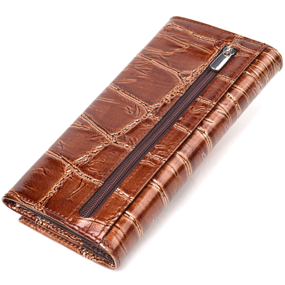 Необычный женский кошелек из натуральной фактурной кожи Коричневый (CANPELLINI) Киев - изображение 6