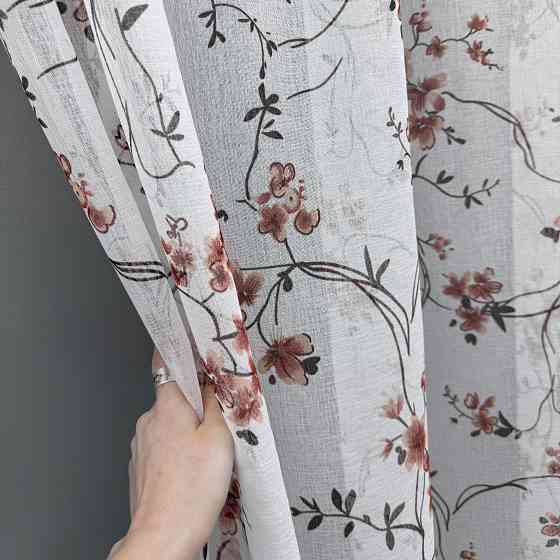 Тюль VR-Textil 1327т Flora Батист Білий з теракотово-чорним принтом 300х250 см (42-0817) Київ