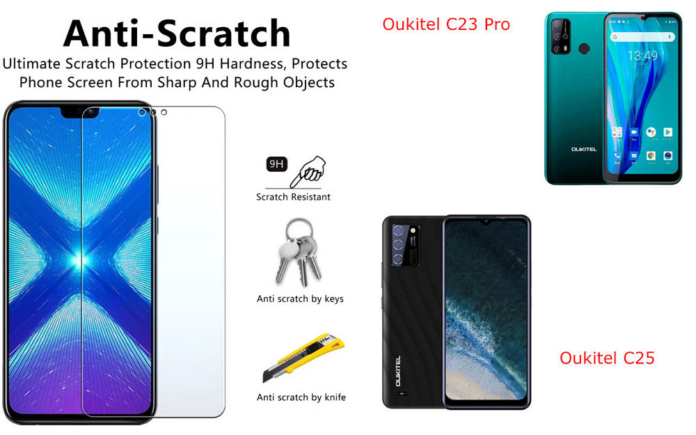 Захисне скло NeoGlass для Oukitel C23 Pro, Oukitel C25 – надпрозоре та стійке Київ - фото 1