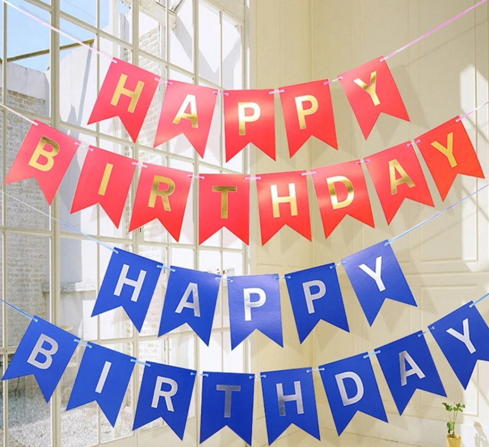 Гірлянда червона прапорці happy birthday 2,8 м, гірлянда прапорці на день народження, розтяжка день народження Київ - фото 1