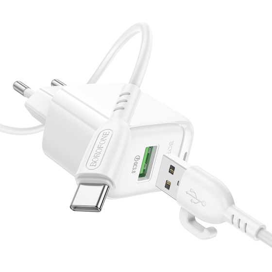 Сетевое зарядное устройство с кабелем BOROFONE BAS42A Potential single-port QC3.0 charger set(Type-C) 18W White Одесса
