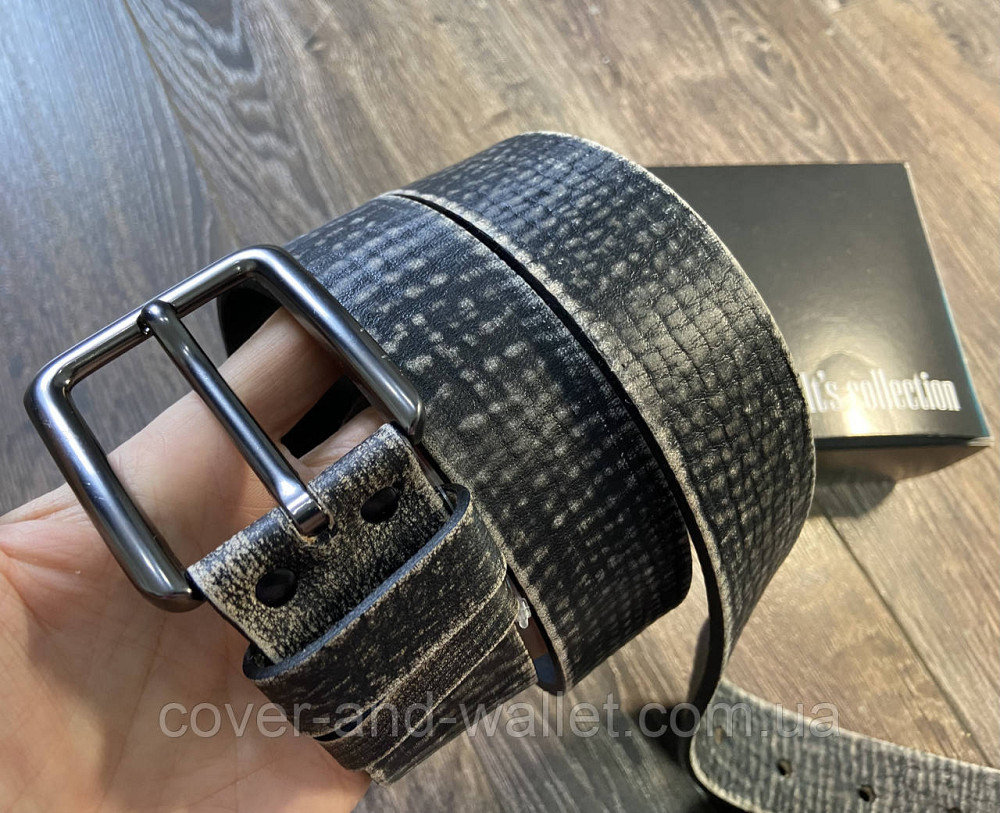 Модный мужской кожаный ремень из винтажной кожи коричневого цвета 35мм PS Leather Киев - изображение 5