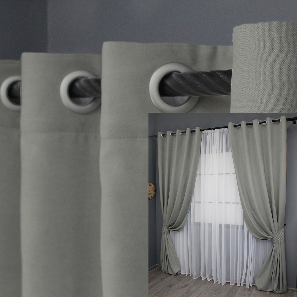 Комплект штор из ткани микровелюр Petek цвет светло-серый 1477ш Киев - изображение 1