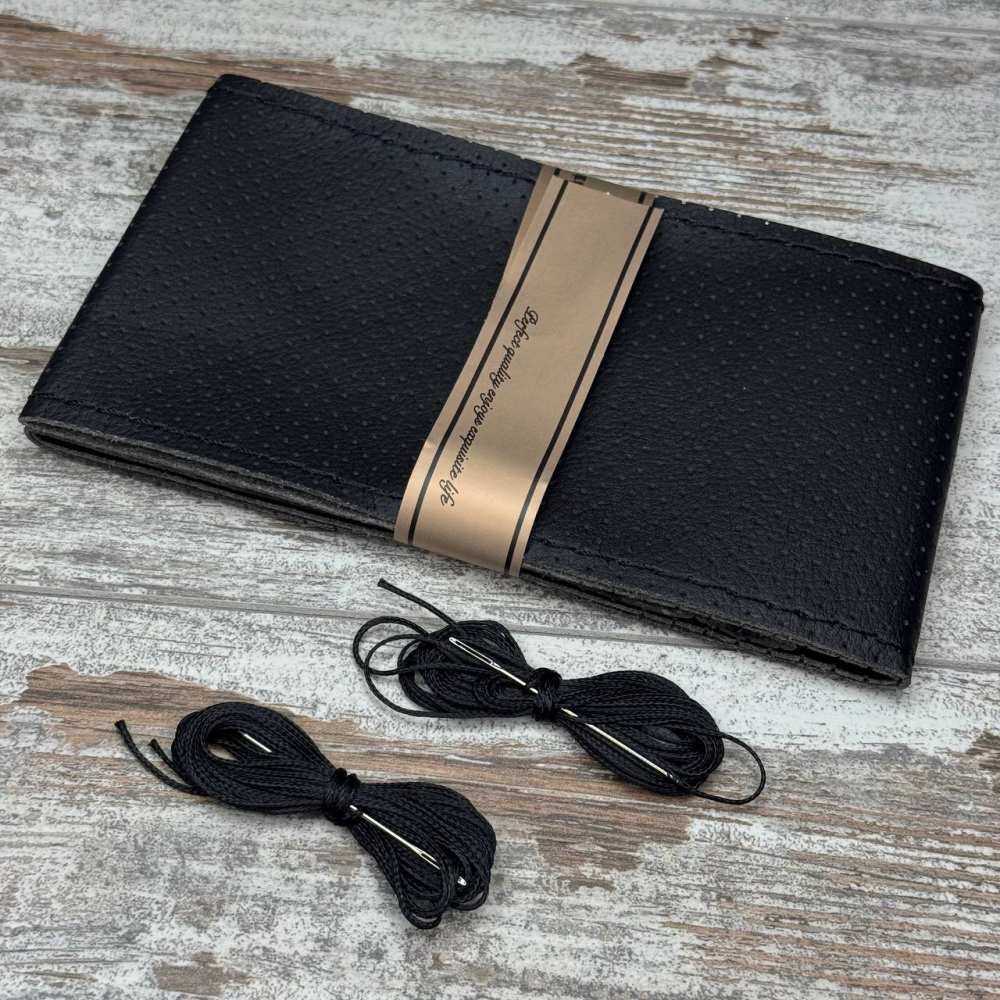 Оплетка чехол на руль из кожзама 37-38см с обтяжкой, черная, нить и игла в комплекте Киев - изображение 6