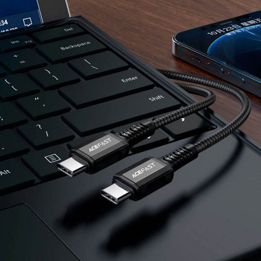 Кабель ACEFAST C1-09 USB-C to USB-C aluminum alloy audio/video transmission full-featured data cable Black Київ - фото 3