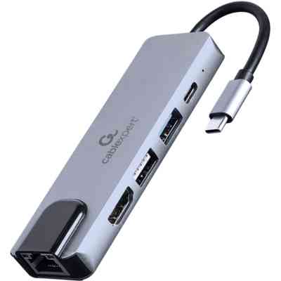 Концентратор Cablexpert USB-C 5-in-1 (hub/HDMI/PD/LAN) (A-CM-COMBO5-04) Винница
