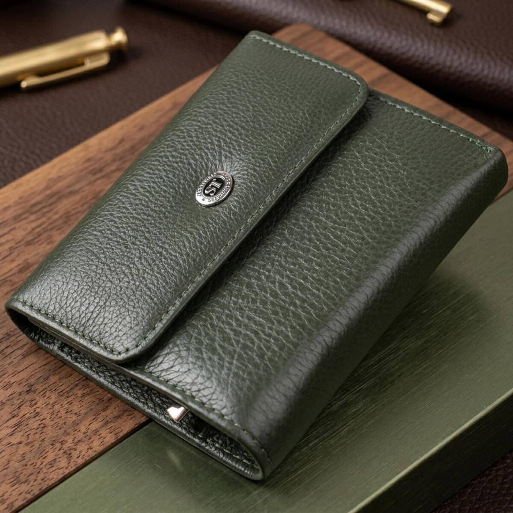 Жіночий гаманець середнього розміру із натуральної шкіри ST Leather 23074 Зелений Київ - фото 11