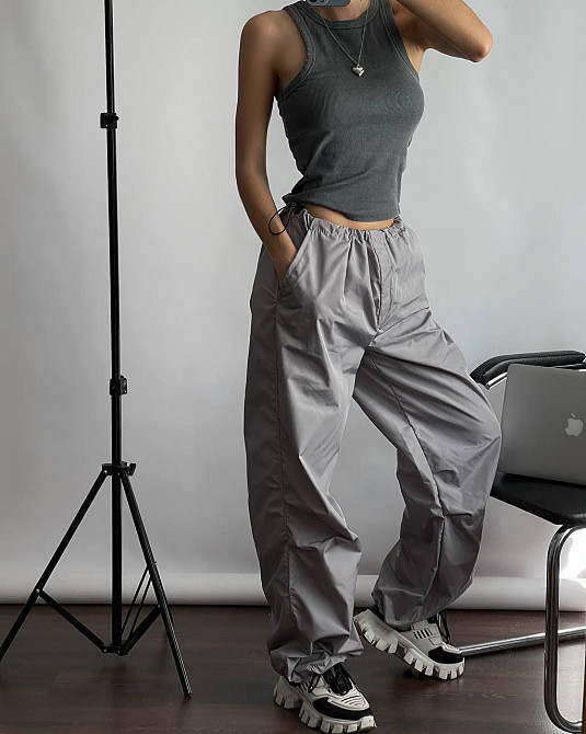 Жіночі повсякденні штани карго-парашути плащівка Сірий Одеса - фото 2