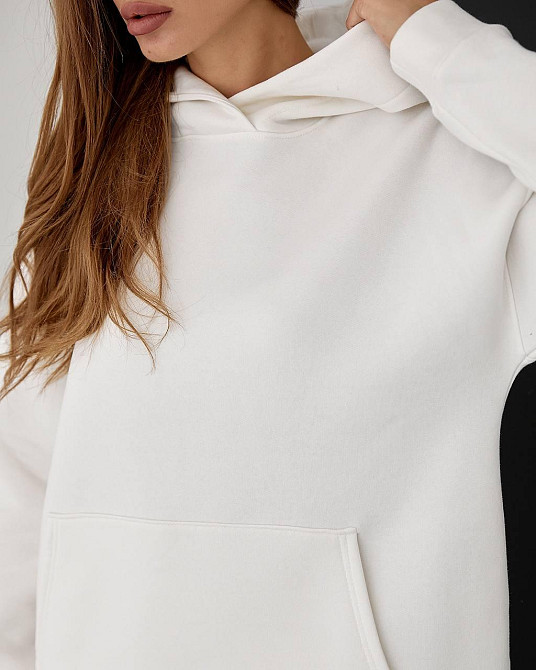 Жіночий спортивний теплий костюм оверсайз Молочний M Харків - фото 9