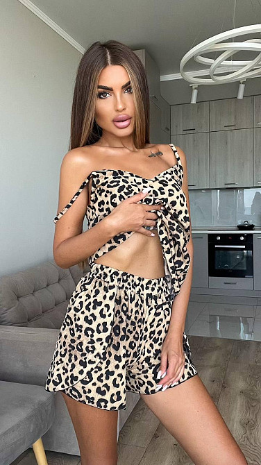 Женский легкий домашний леопардовый костюм: майка, шорты с резинкой софт Одесса - изображение 7