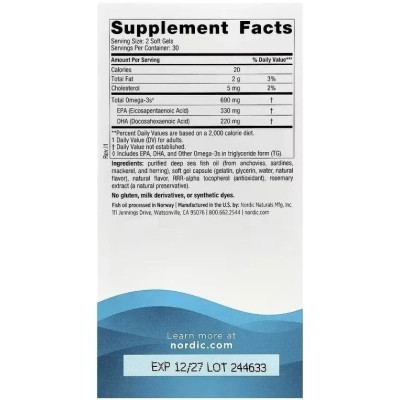 Вітамінно-мінеральний комплекс Nordic Naturals Омега-3, 690 мг на порцію, смак лимона, Omega-3, 60 гелевих кап (NOR-01760) Вінниця - фото 2