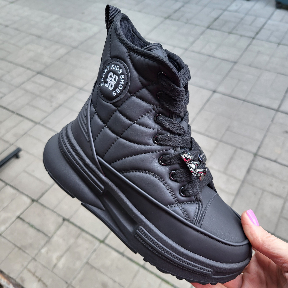 Детские черные зимние ботинки для девочек  32,33,34,35 маломерки Николаев - изображение 1