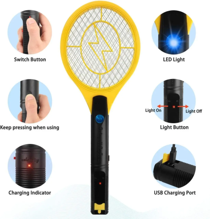 Электрическая мухобойка-ракетка от насекомых Bug Catcher 3500V на батарейках, ручной электронный уничтожитель мух и комаров, оранж Киев