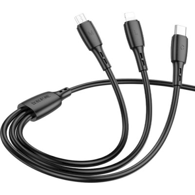Дата кабель USB 2.0 AM to Lightning+USB-C+Micro 5P 1.0m 2A PVC BX71 black BOROFONE (6974443384543) Винница - изображение 3