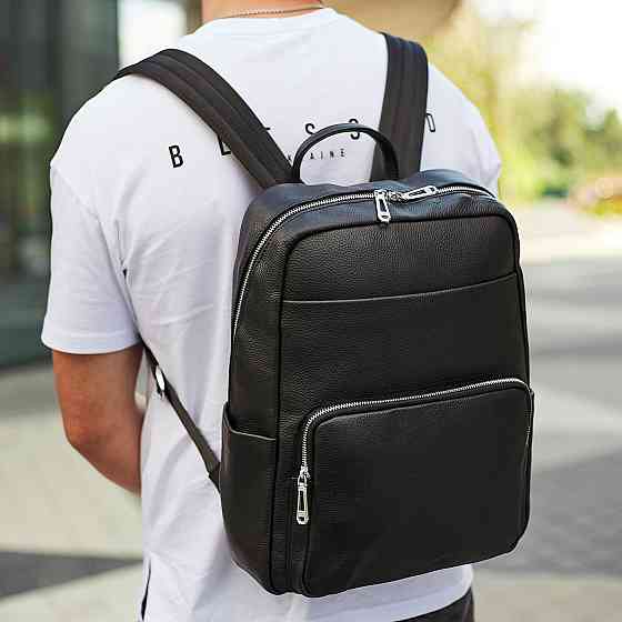 Мужской рюкзак Tiding Bag (30 х 40 х 16 см) из натуральной кожи Черный Киев