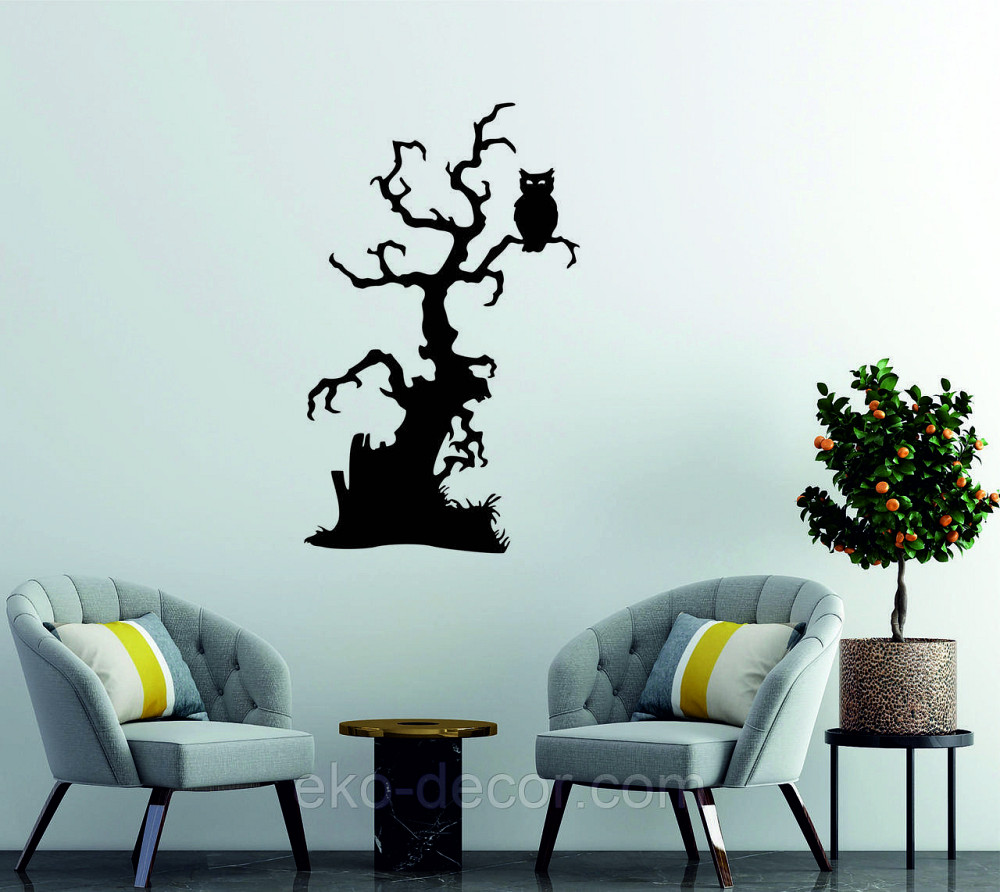 Декоративное настенное Панно «Хеллоуин, силуэт дерева», Декор на стену 110*67, Черный Киев - изображение 1