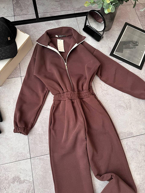 Жіночий теплий стильний комбінезон Тринитка на флісі Шоколад, 48/52 Одеса - фото 5