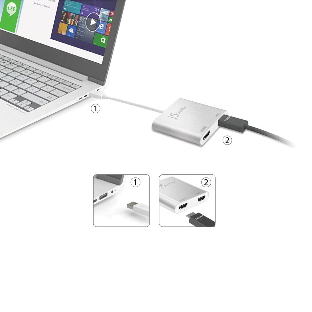 Адаптер J5create USB-A — 2 HDMI (M/F), Silver (JUA365-N) ( 19949 ) Харьков - изображение 9