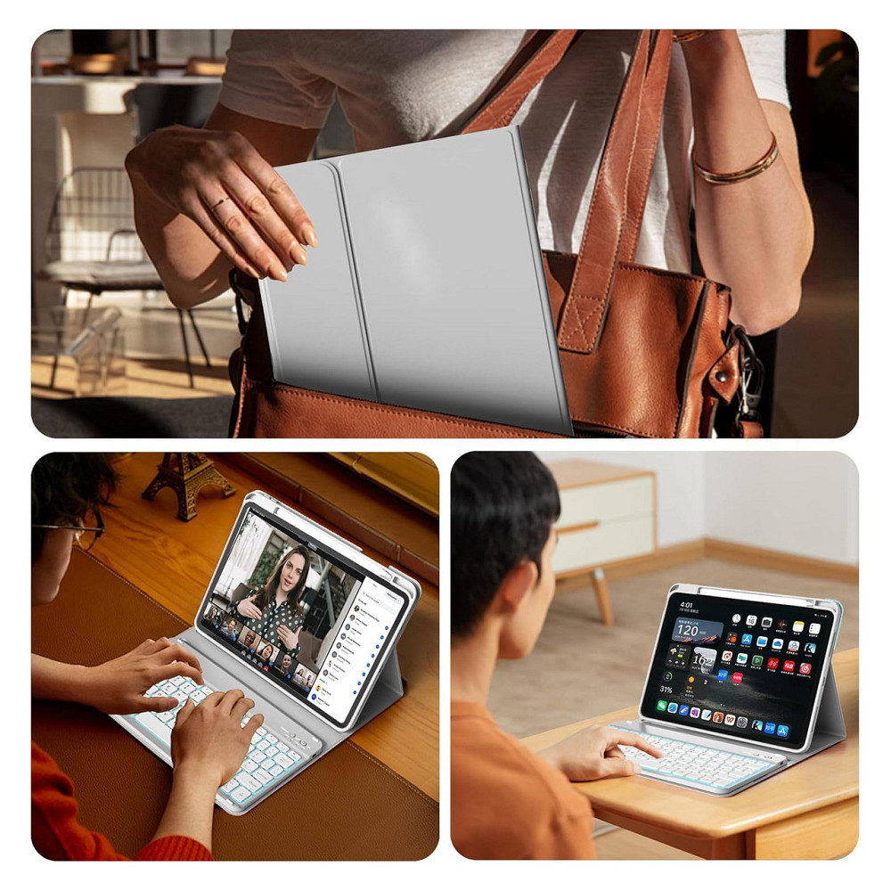 Чехол-клавиатура для iPad 11/10.9 (A16/A14) Серый QWERTY съёмная Bluetooth клавиатура подсветка 7 цветов для Киев - изображение 7