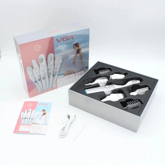 Епілятор акумуляторний 5в1 VGR V-752 IPX5 (тример, тример для носа, пемза, щітка) Зелений Київ - фото 6