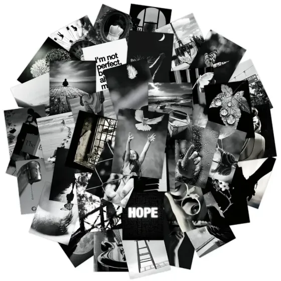 Набор черно-белых мотивационных стикеров 50 шт — вдохновение, арт-декор, фотоэстетика Киев