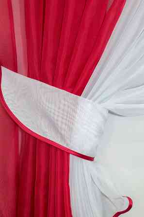 Кухонные шторки VR-Textil № 096к с подвязками красный с белым 400х170 см (50-806) Киев