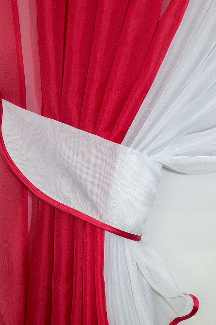 Кухонные шторки VR-Textil № 096к с подвязками красный с белым 400х170 см (50-806) Киев - изображение 3