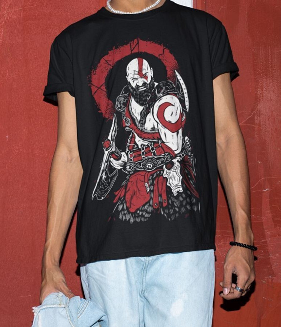 Футболка з аніме принтом Кратост Год Вар Гхост оверсайз (S/M/L) Чорний AnimeJ1127 Дніпро - фото 3