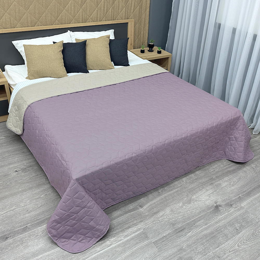 Покривало двостороннє Decorator Microfiber куб 180х215 см бузковий з бежевим (85-086) Київ - фото 1