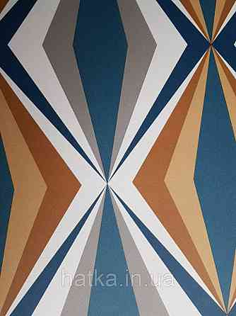 Шпалери вінілові на флізелін Petite Fleur 4 Rasch Texti 288697 на синьому тлі червоні птиці бірюзові квіти Київ